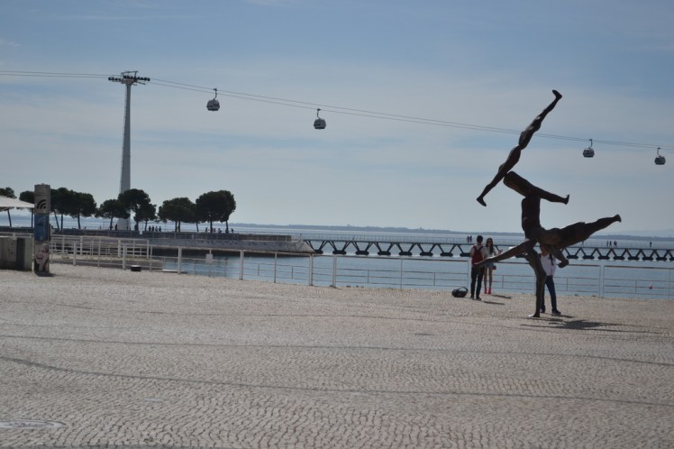 cable car and statue at Parque das Naçoes Lisboa