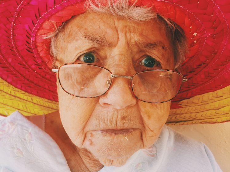 Grandma in a sun hat